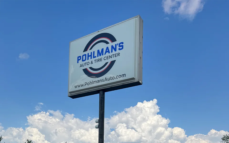 Close up of Pohlman's sign outside shop