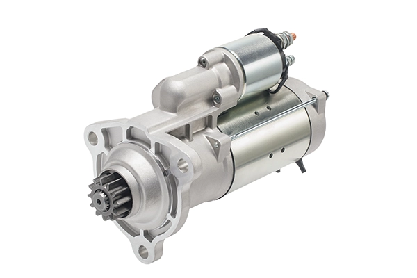 Brand new starter motor on isolated white background